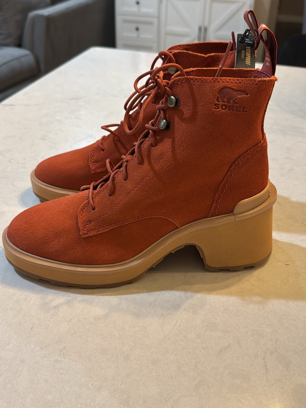 Sorel Women's Rust Orange Suede Lace-Up Platform Ankle Boots